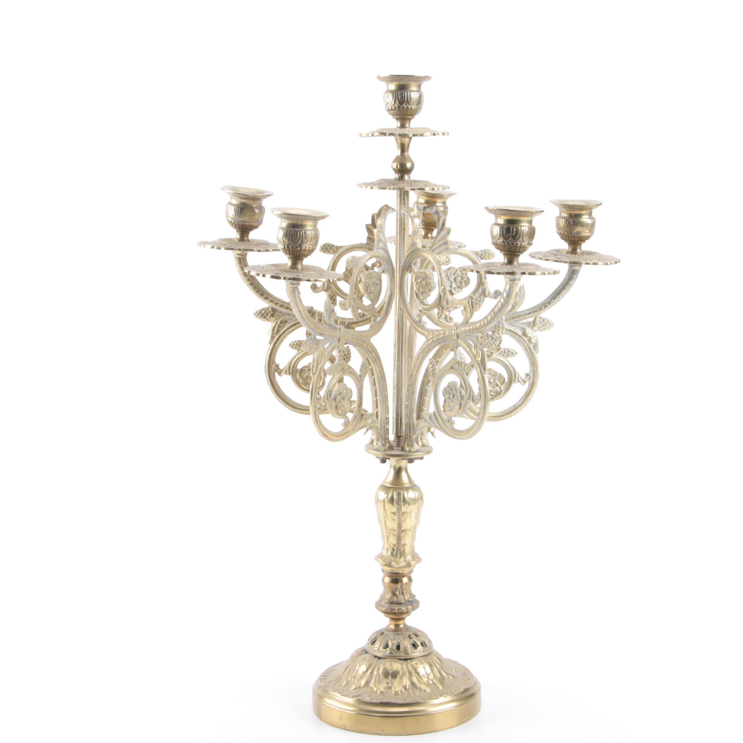 Ornate Turkish Brass Six-Light Candelabrum