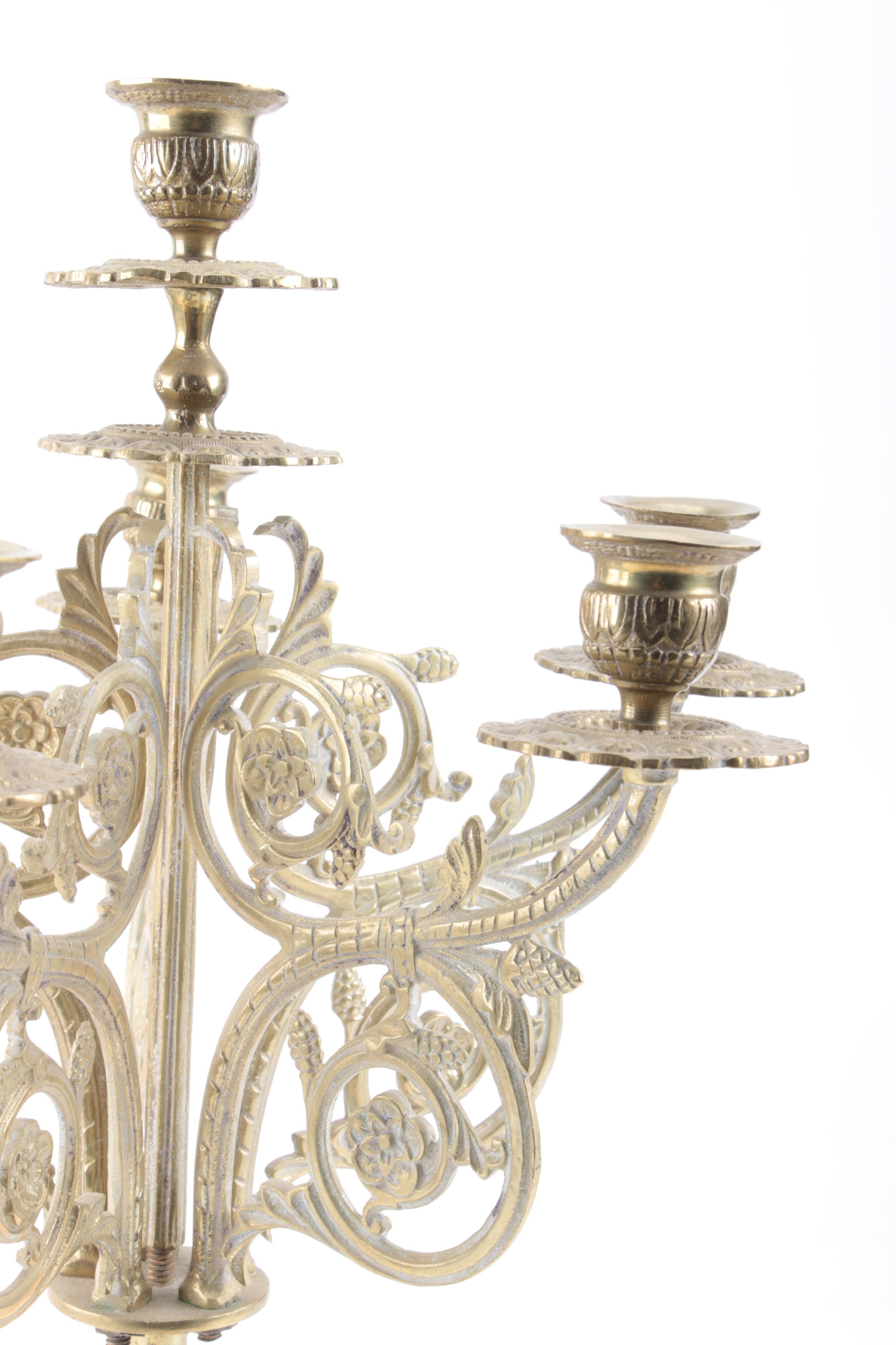 Ornate Turkish Brass Six-Light Candelabrum