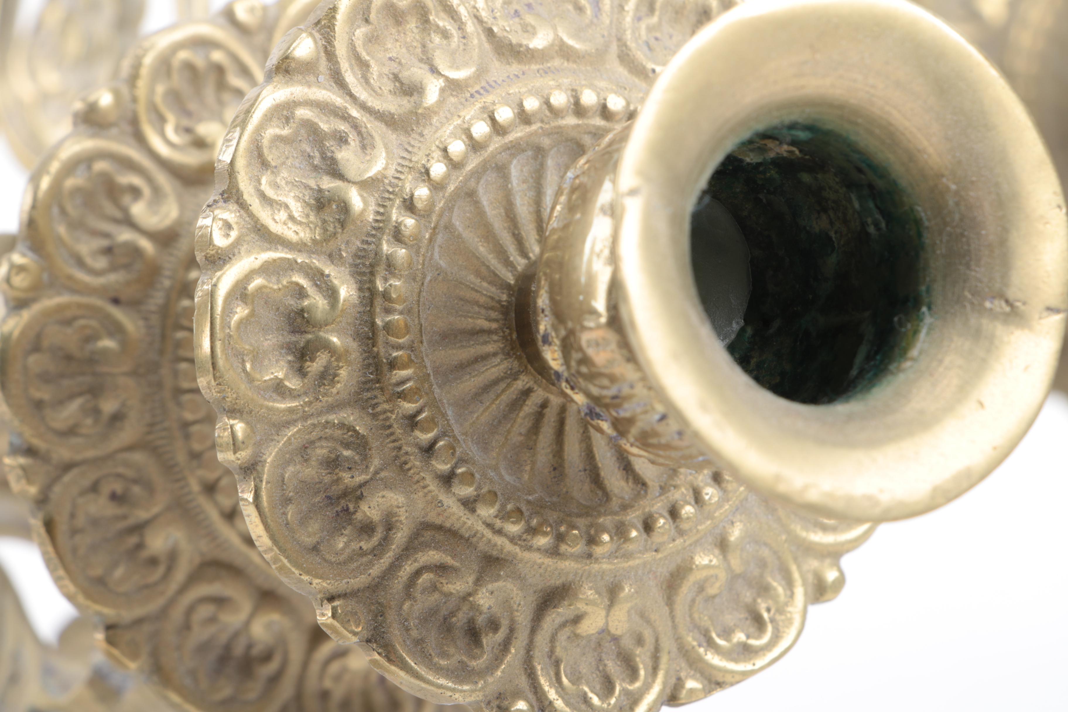 Ornate Turkish Brass Six-Light Candelabrum