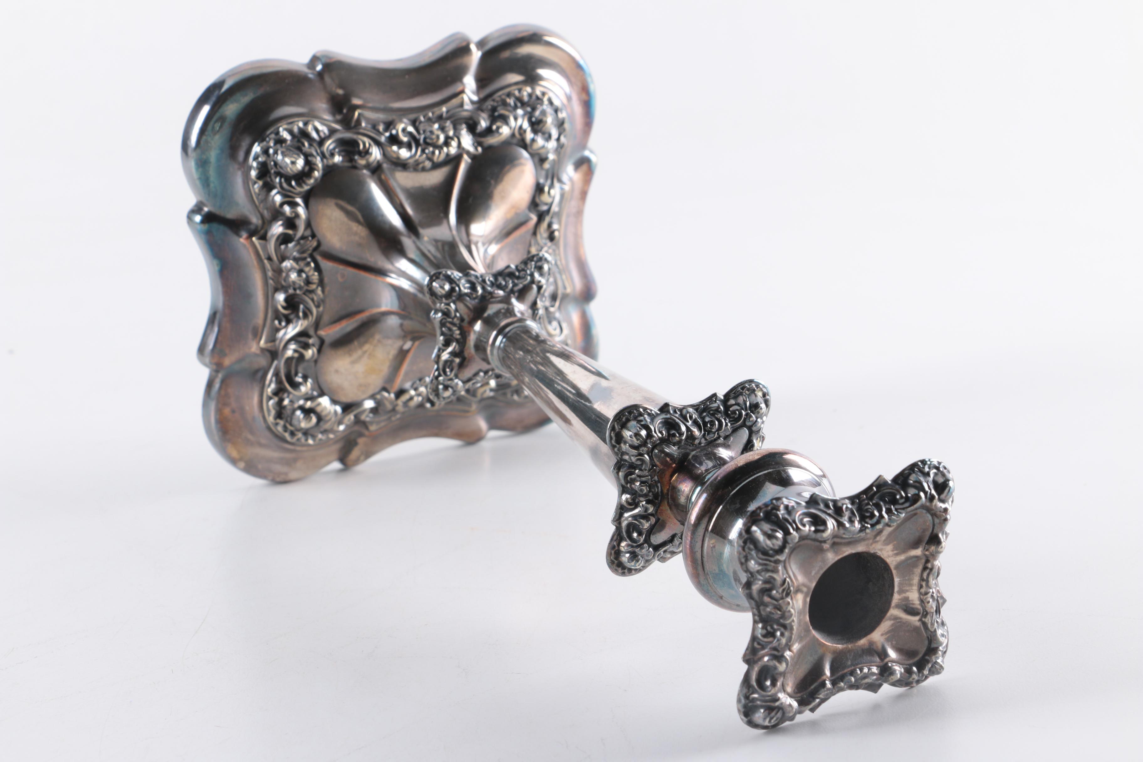 Repoussé  Silver Plate Candelabra with Matching Candlestick