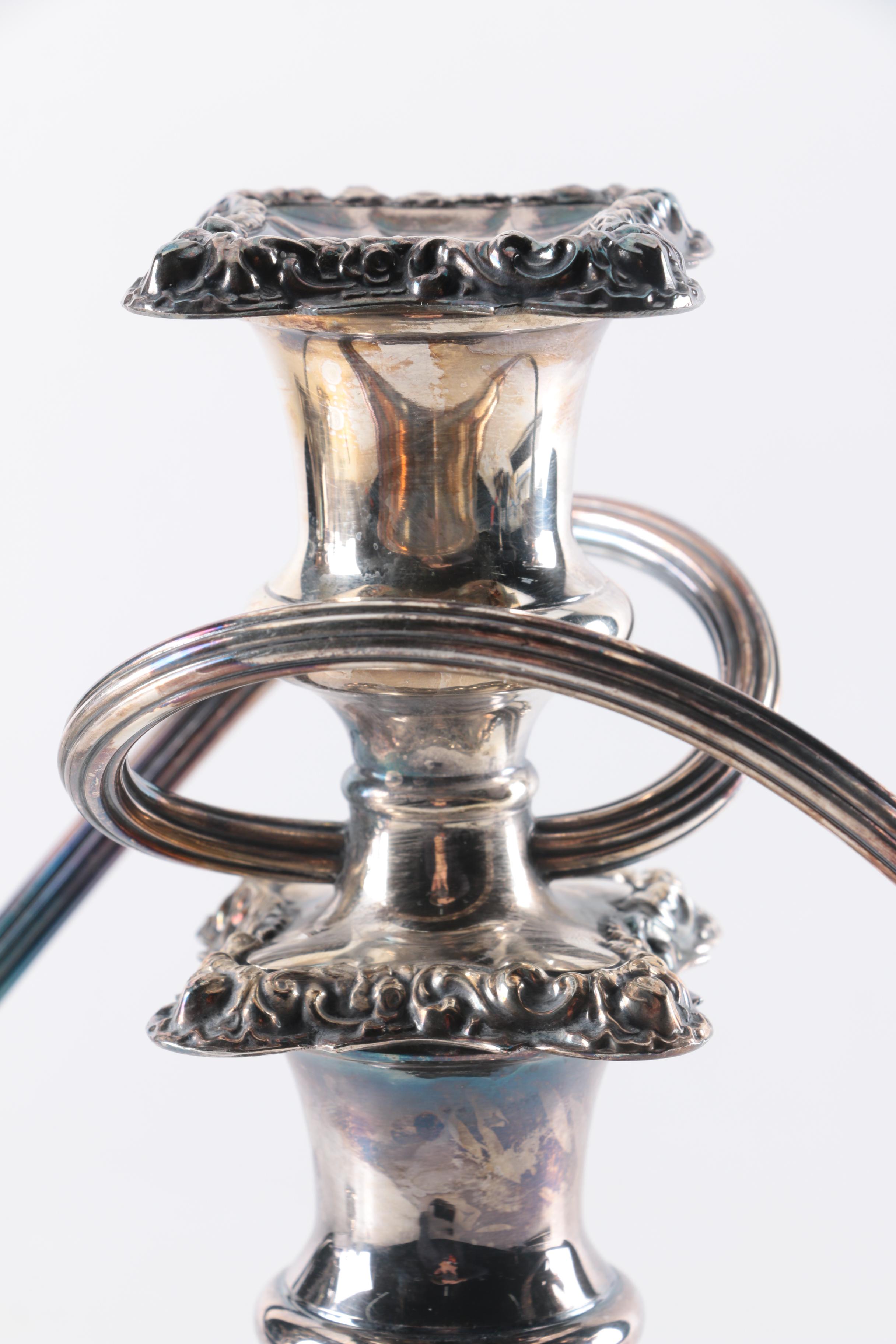 Repoussé  Silver Plate Candelabra with Matching Candlestick