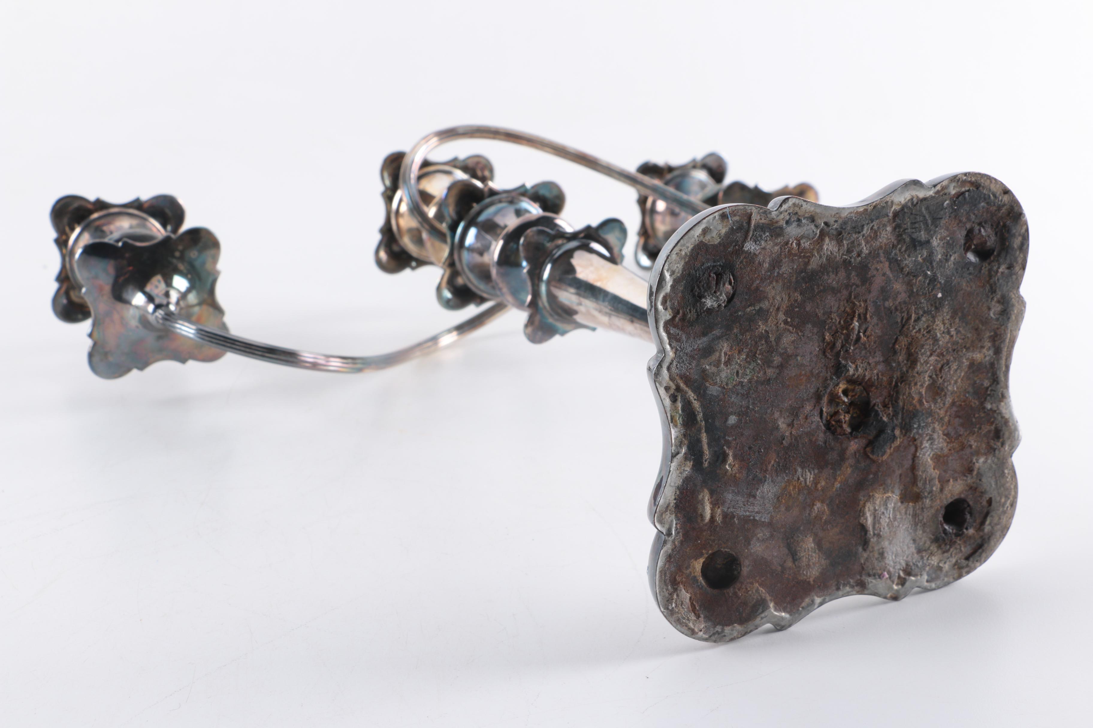 Repoussé  Silver Plate Candelabra with Matching Candlestick