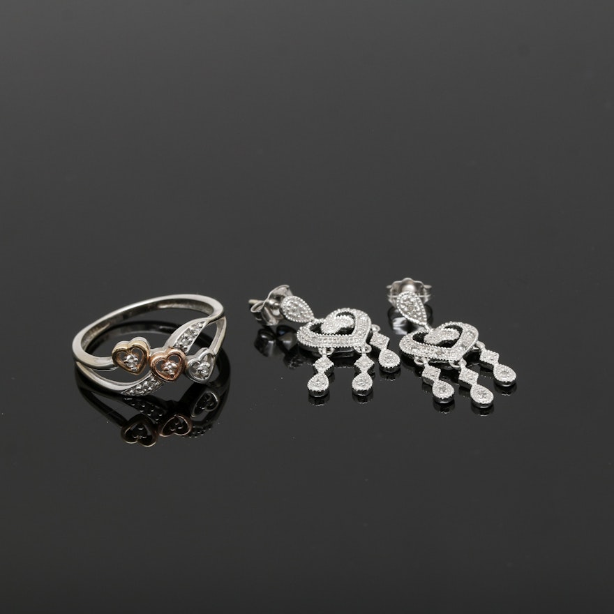 10K Gold Diamond Ring and Earrings