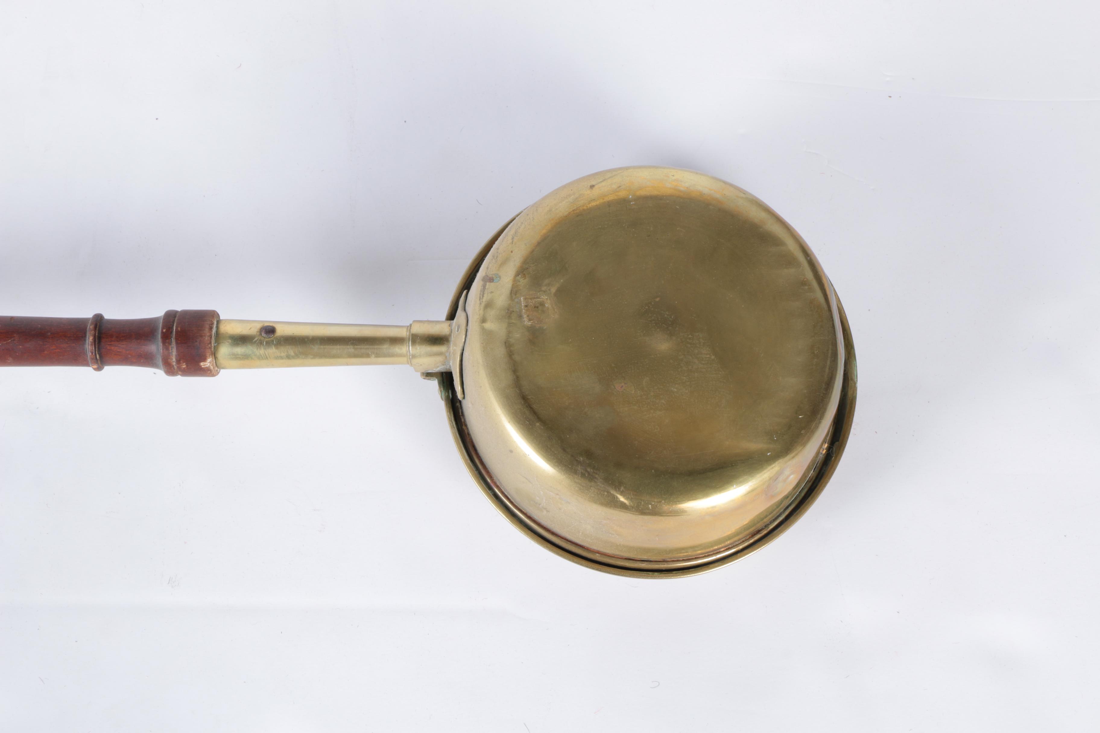 Antique Brass Bed Warmer With Turned Wooden Handle