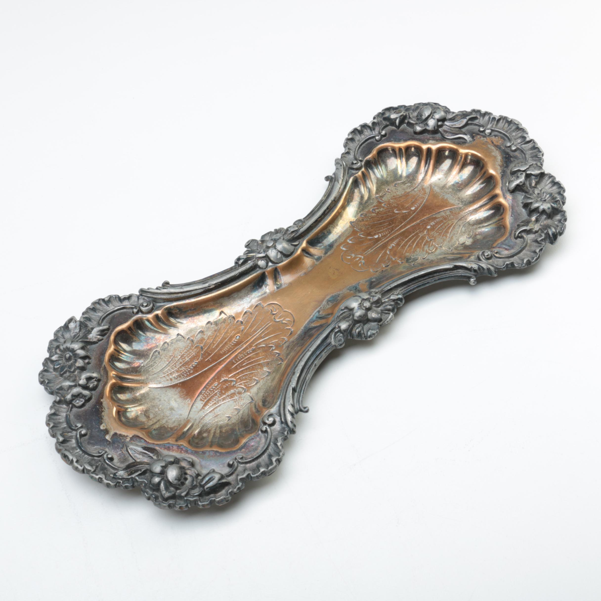 Walker & Hall Glass and Repoussé Sterling Vanity Jars with Silver Plate Tray