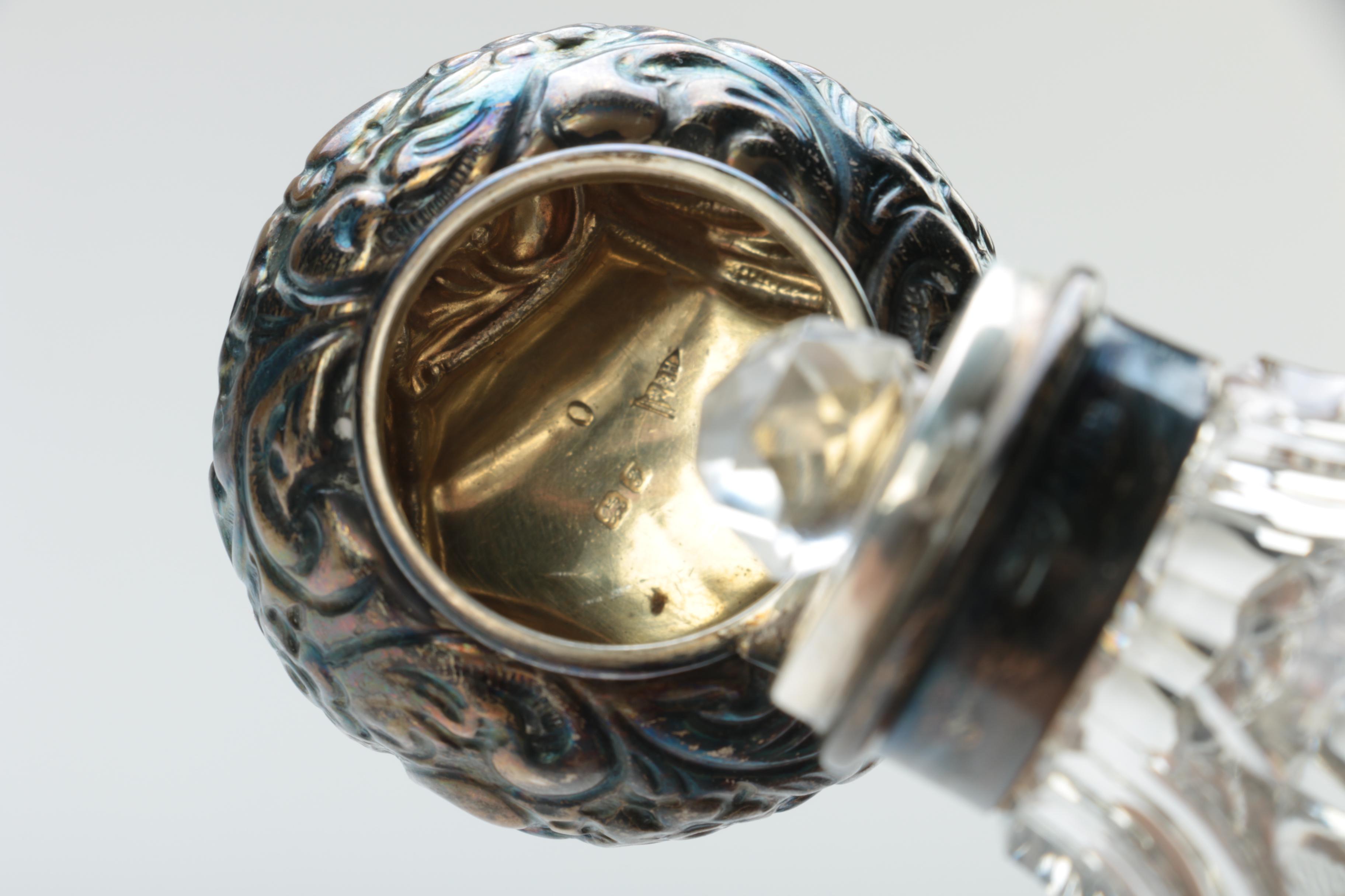 Walker & Hall Glass and Repoussé Sterling Vanity Jars with Silver Plate Tray