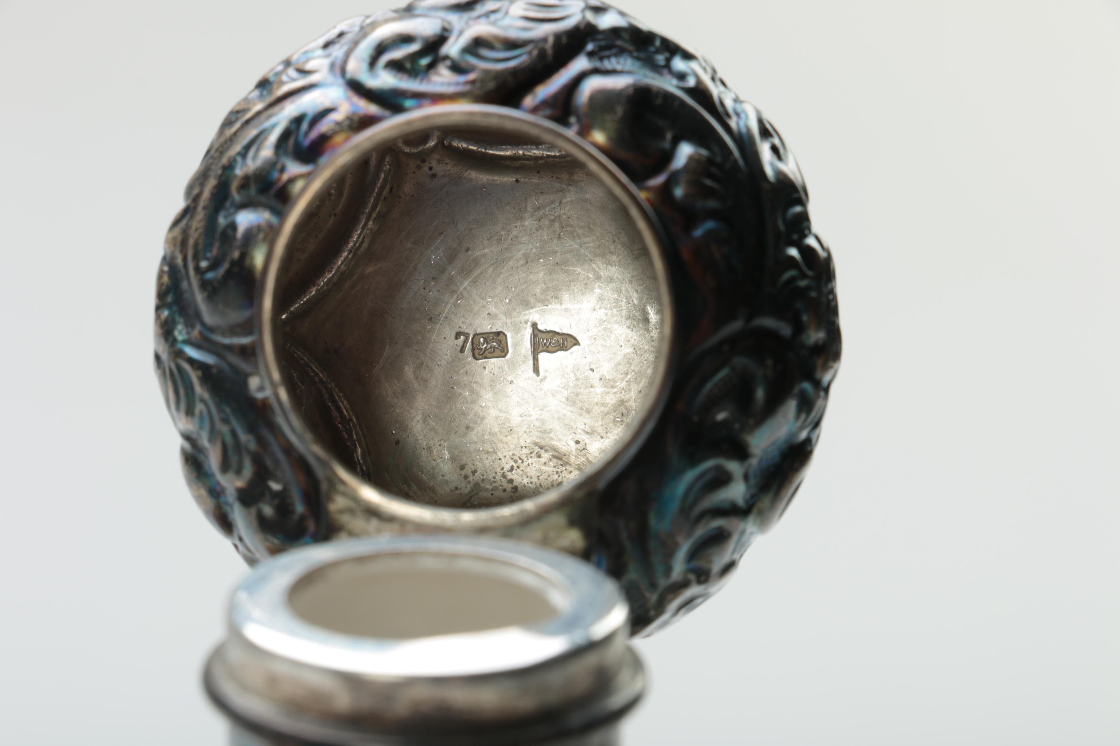 Walker & Hall Glass and Repoussé Sterling Vanity Jars with Silver Plate Tray