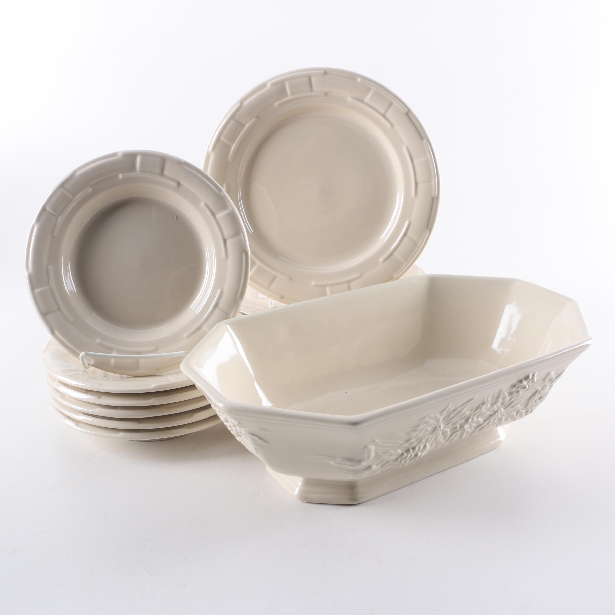 Longaberger Pottery "Woven Traditions Ivory" Plates