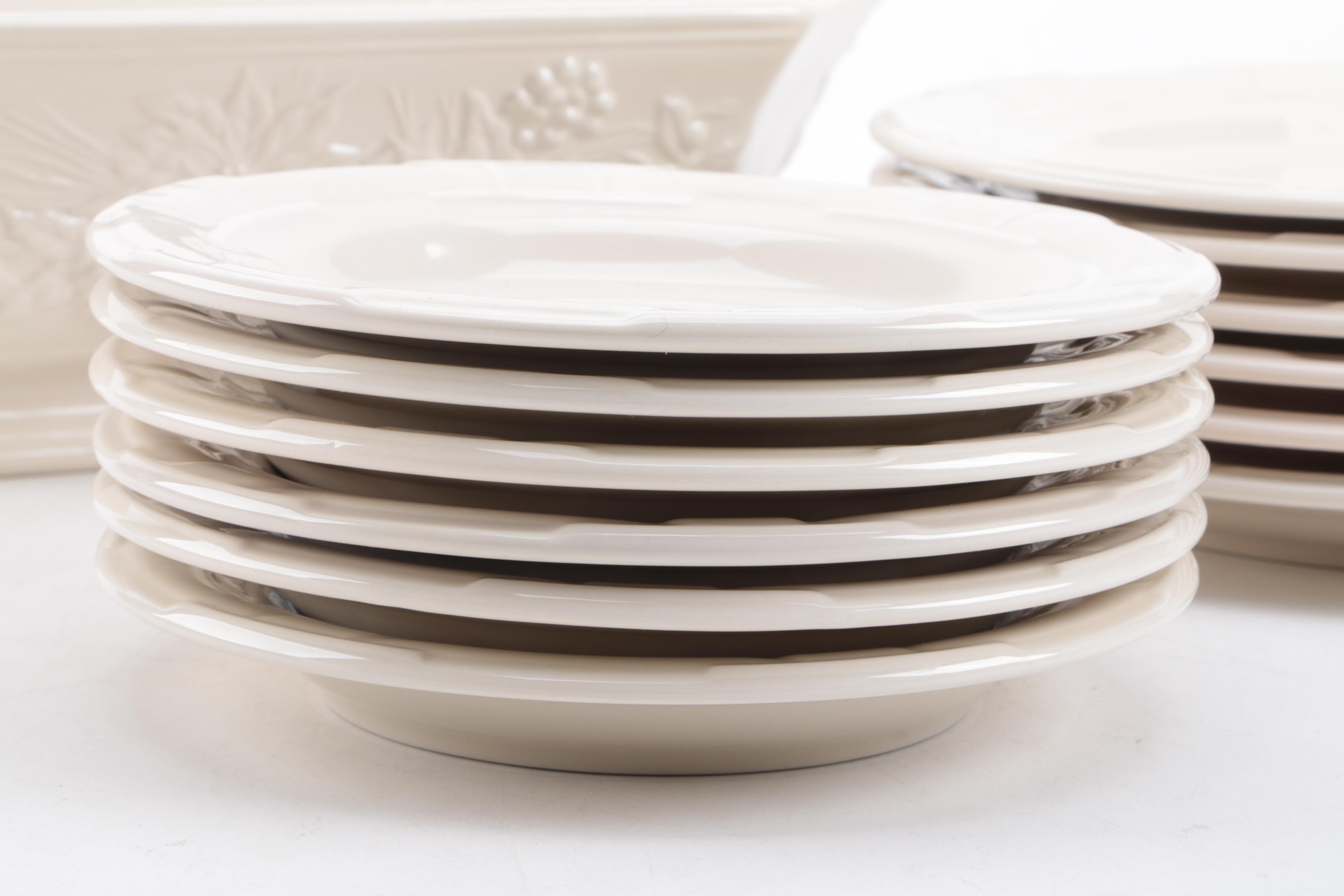 Longaberger Pottery "Woven Traditions Ivory" Plates