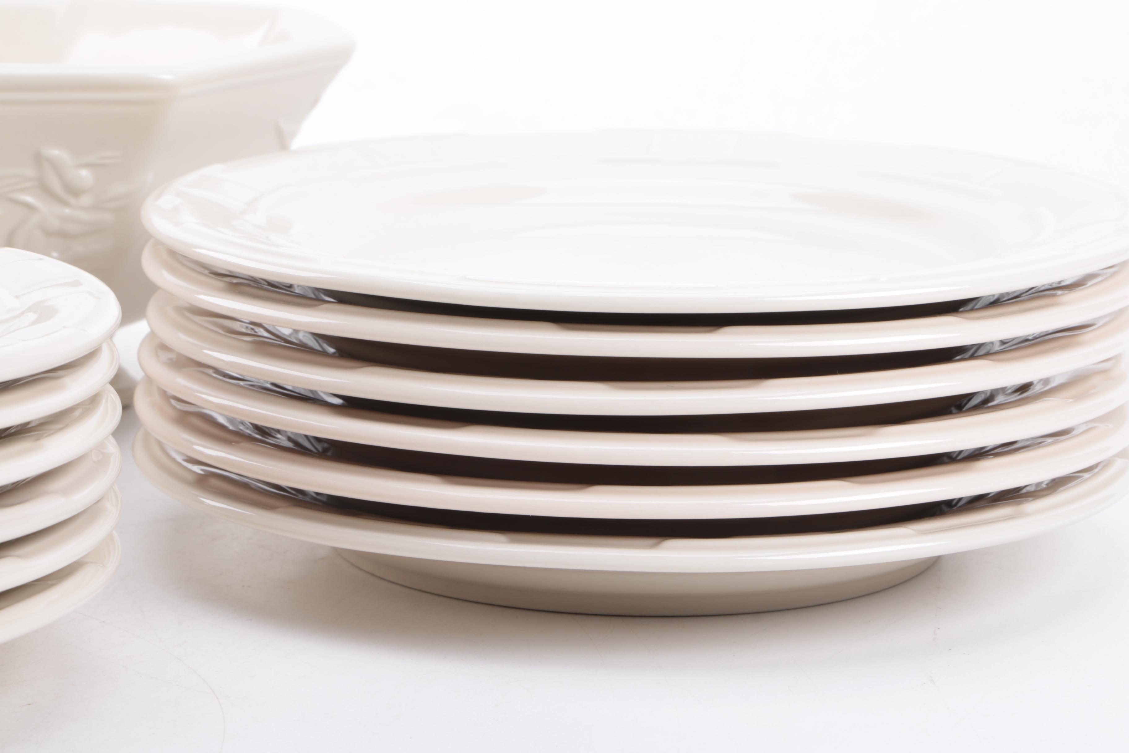 Longaberger Pottery "Woven Traditions Ivory" Plates