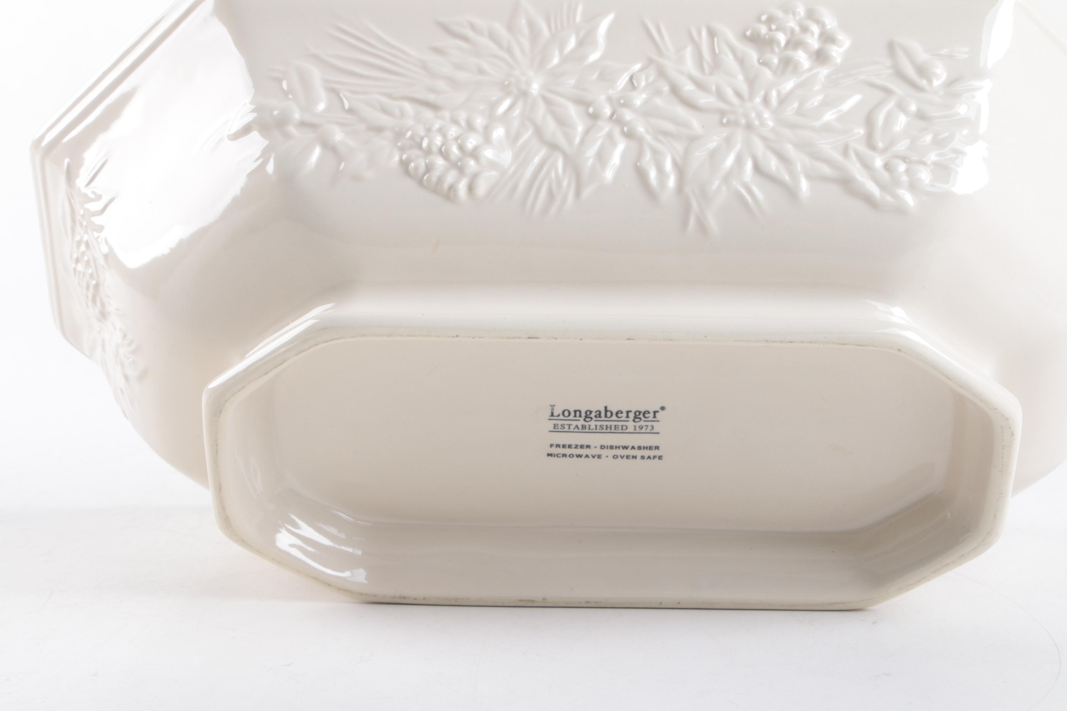 Longaberger Pottery "Woven Traditions Ivory" Plates