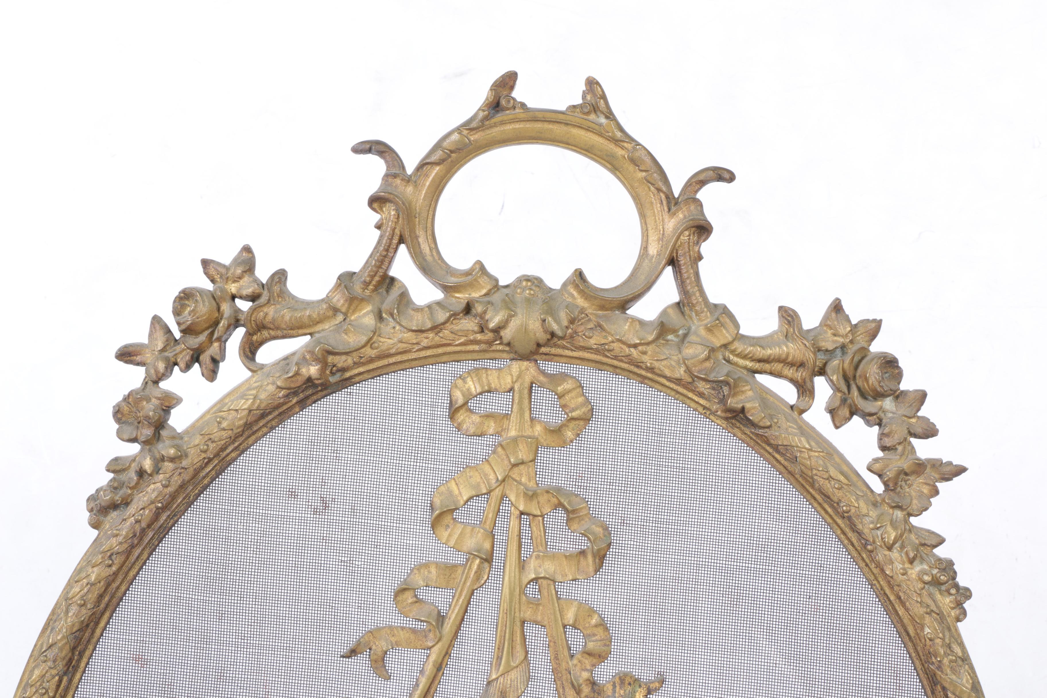 Neoclassical Cast Brass Fireplace Screen