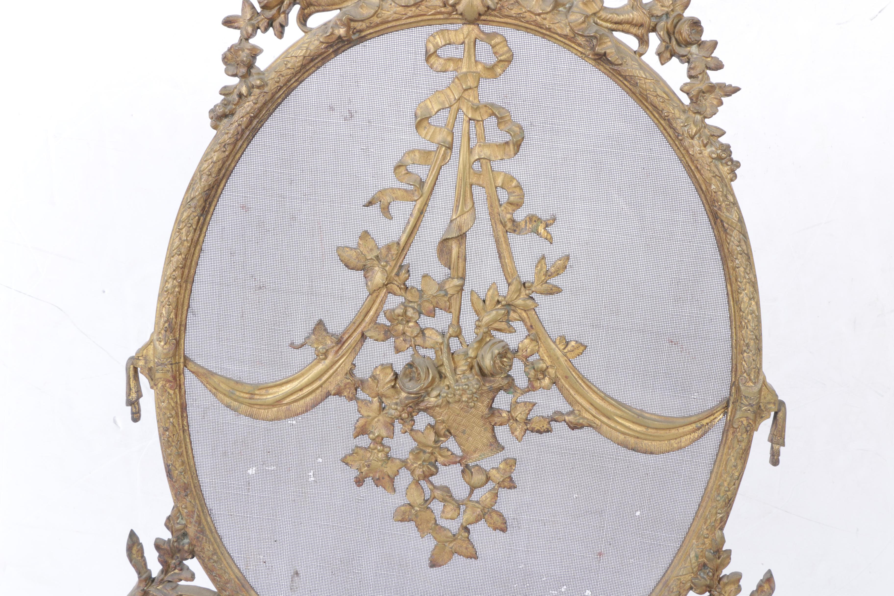 Neoclassical Cast Brass Fireplace Screen