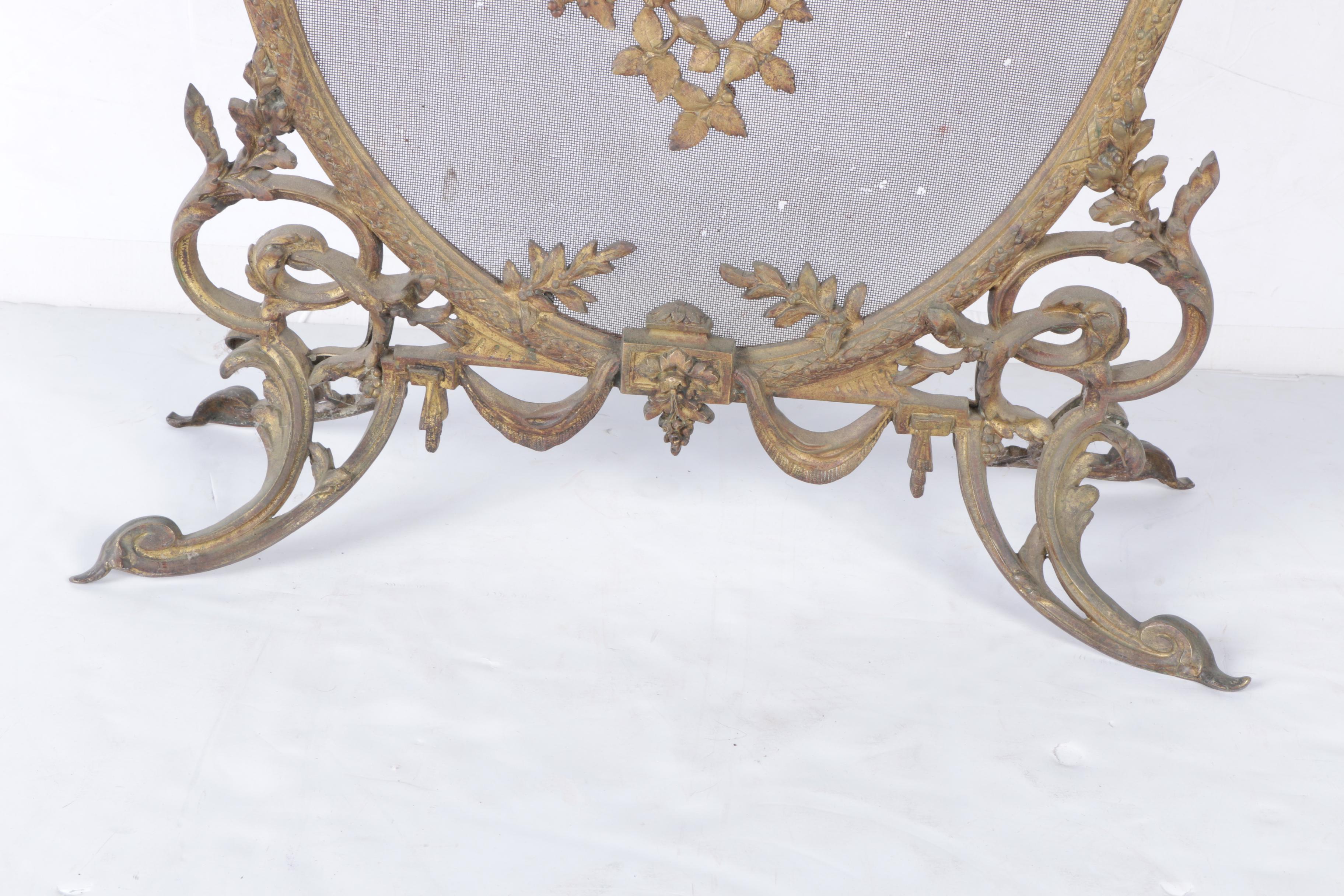 Neoclassical Cast Brass Fireplace Screen