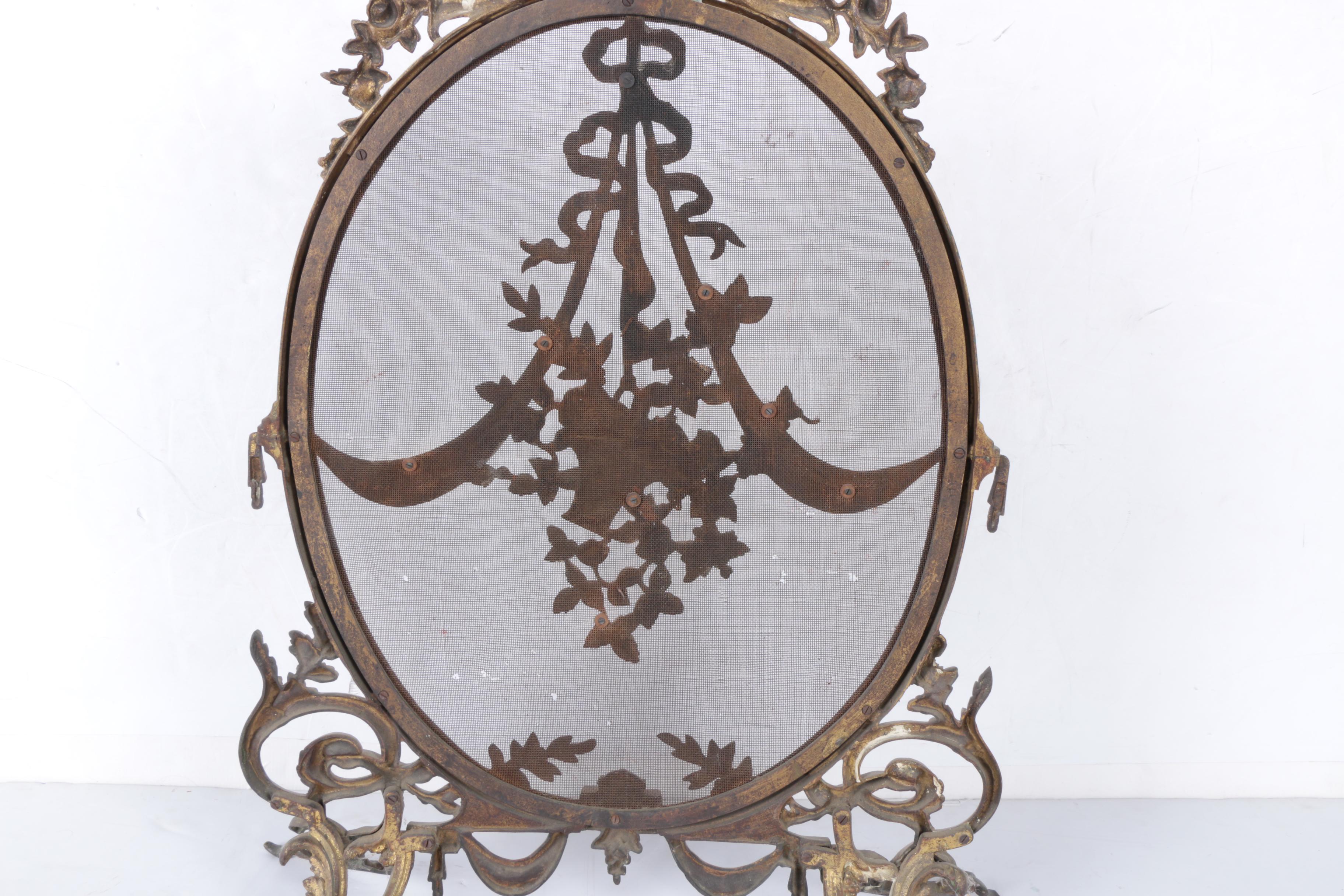 Neoclassical Cast Brass Fireplace Screen