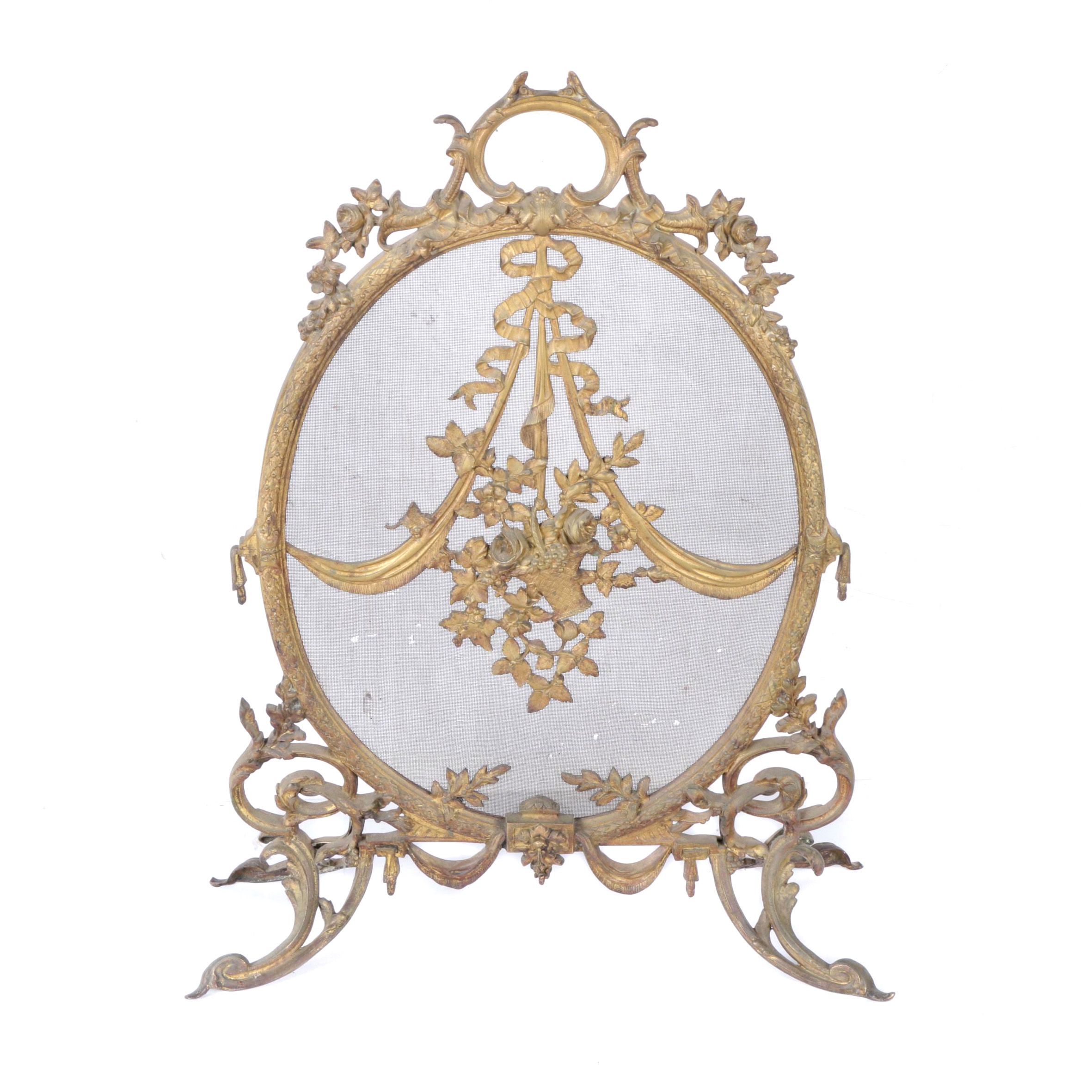 Neoclassical Cast Brass Fireplace Screen