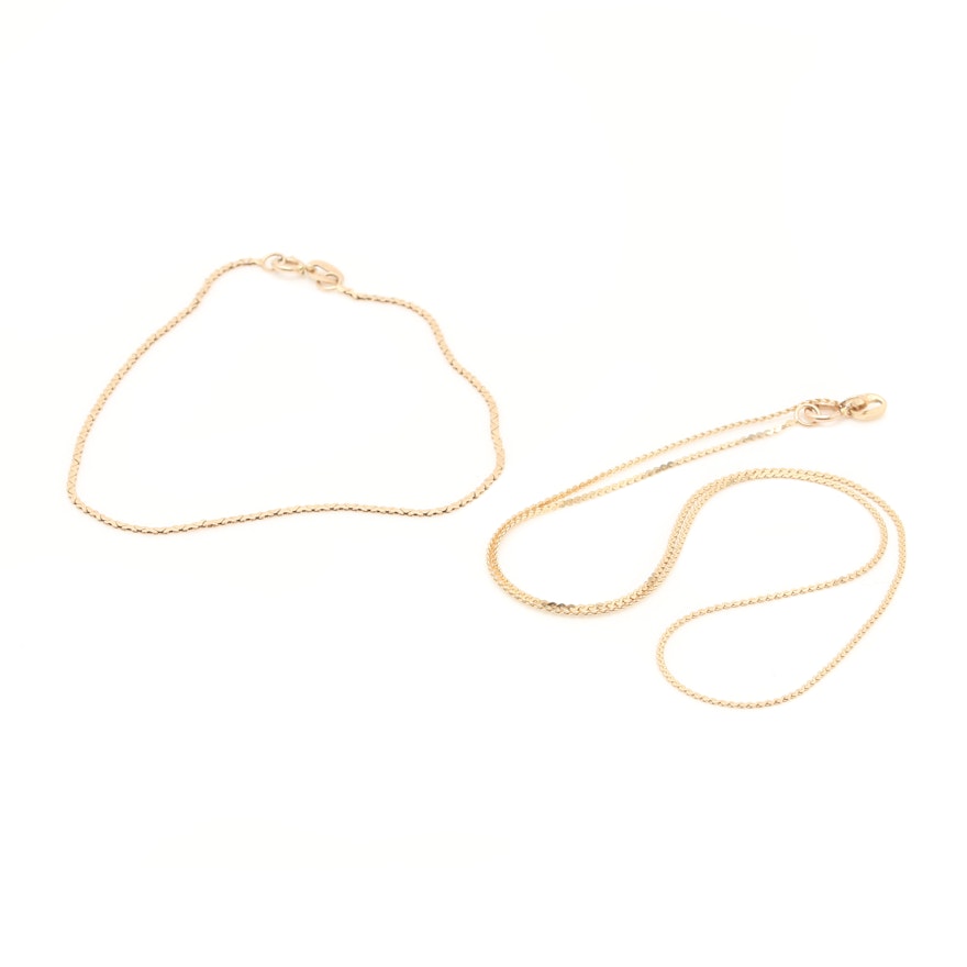 14K Yellow Gold Necklace and Bracelet Chains