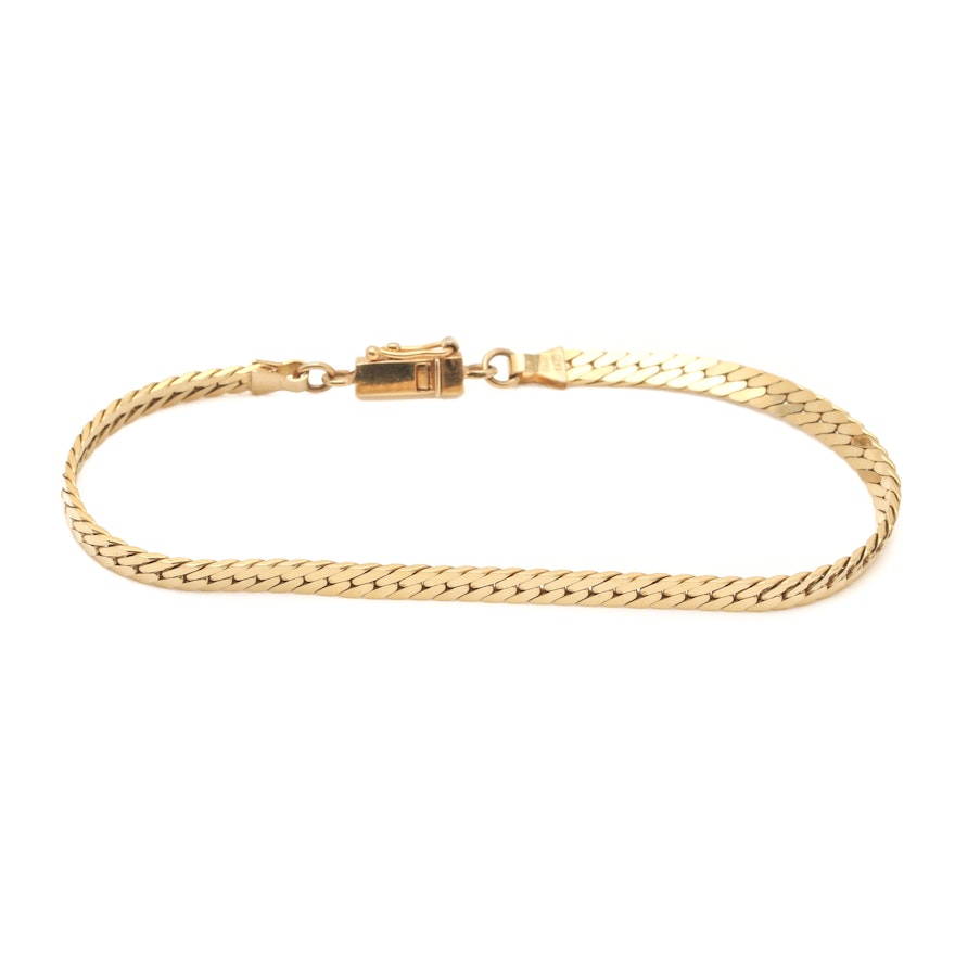 14K Yelllow Gold Herringbone Link Chain Bracelet