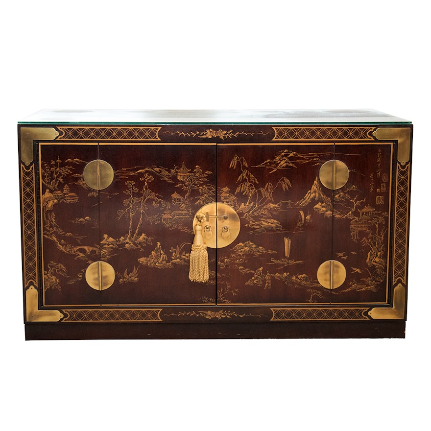 Drexel Chinoiserie Brass and Wood Sideboard