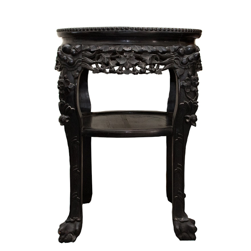 Early 20th Century Chinese Carved Rosewood and Marble Table