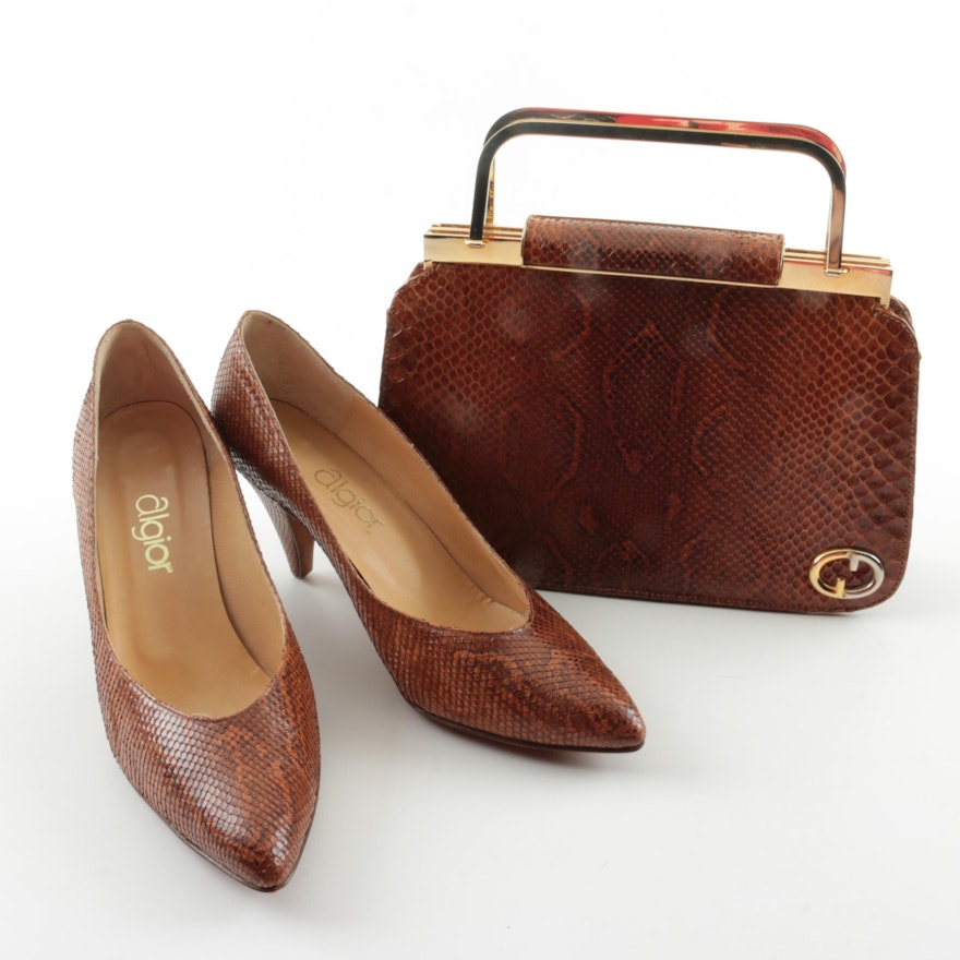 Vintage Dyed Python Skin Handbag and Coordinating Heels
