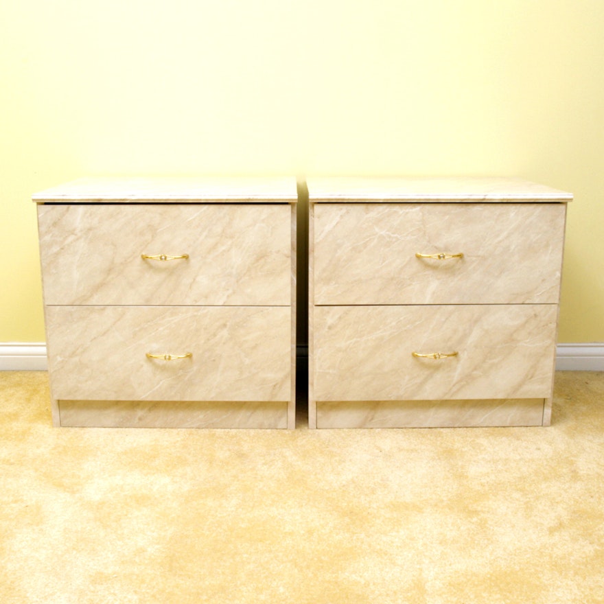 Pair of Vintage Marble Laminate Nightstand