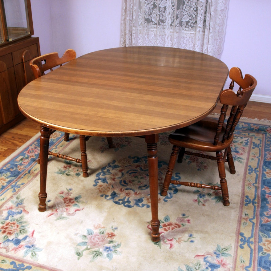 Vintage Dining Room Table with Extension and Two Chairs