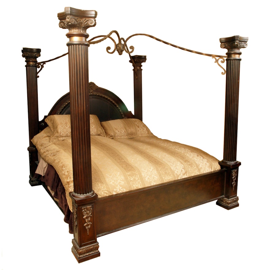 Neoclassical Style King Size Canopy Bed Frame