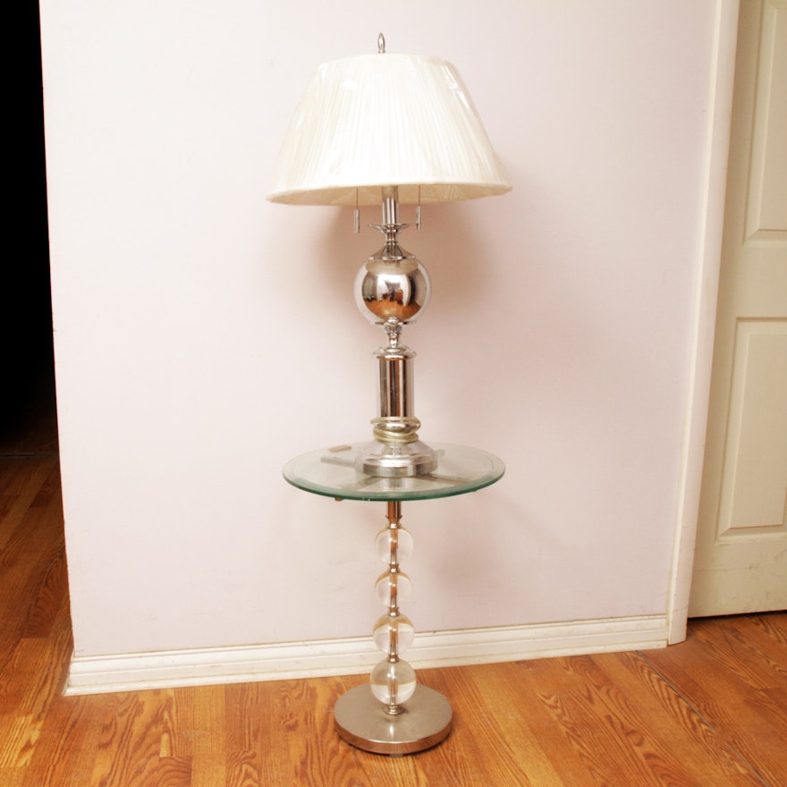 Contemporary Glass Top Side Table and Table Lamp