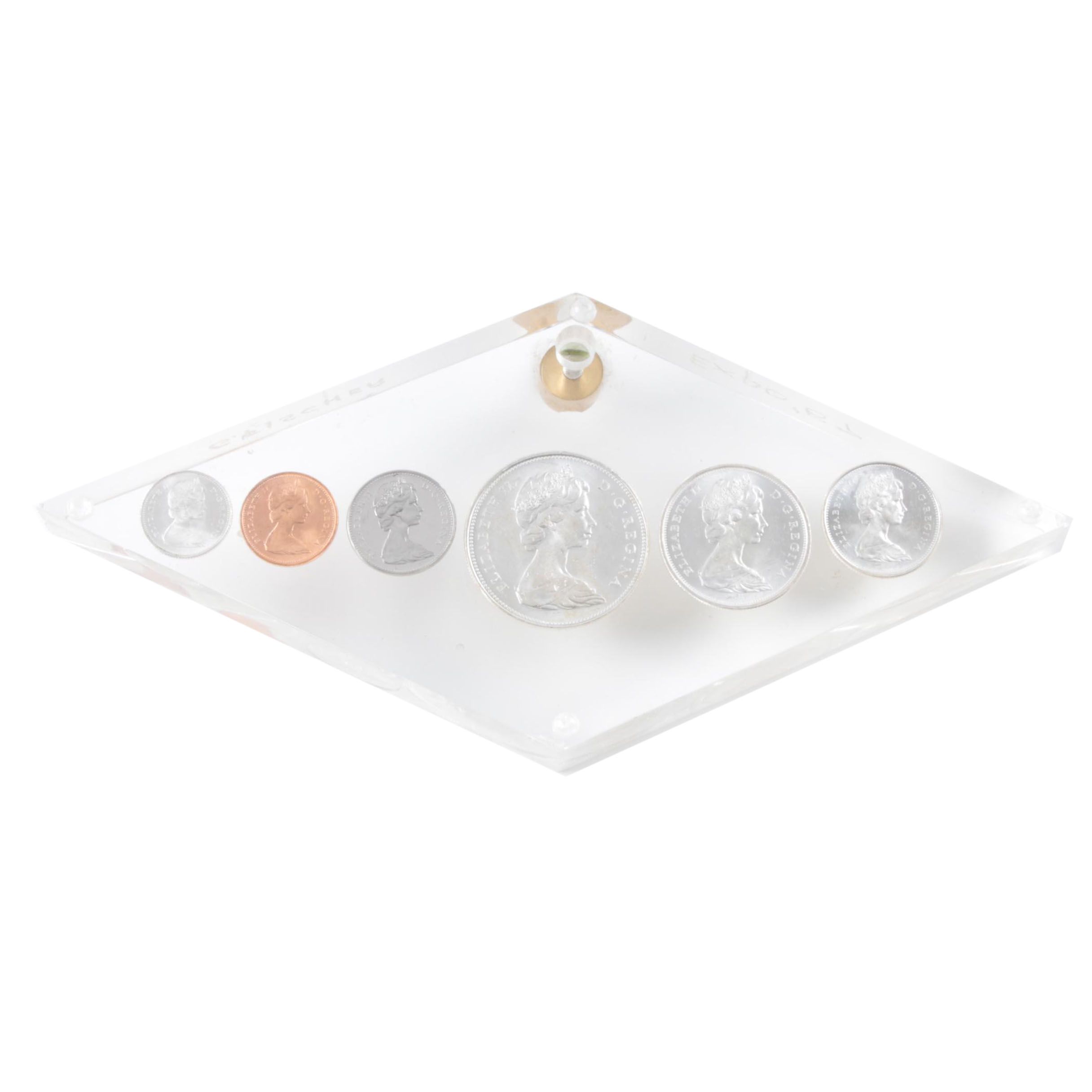 Vintage Acrylic Pen Stand with Embedded Canadian Coins