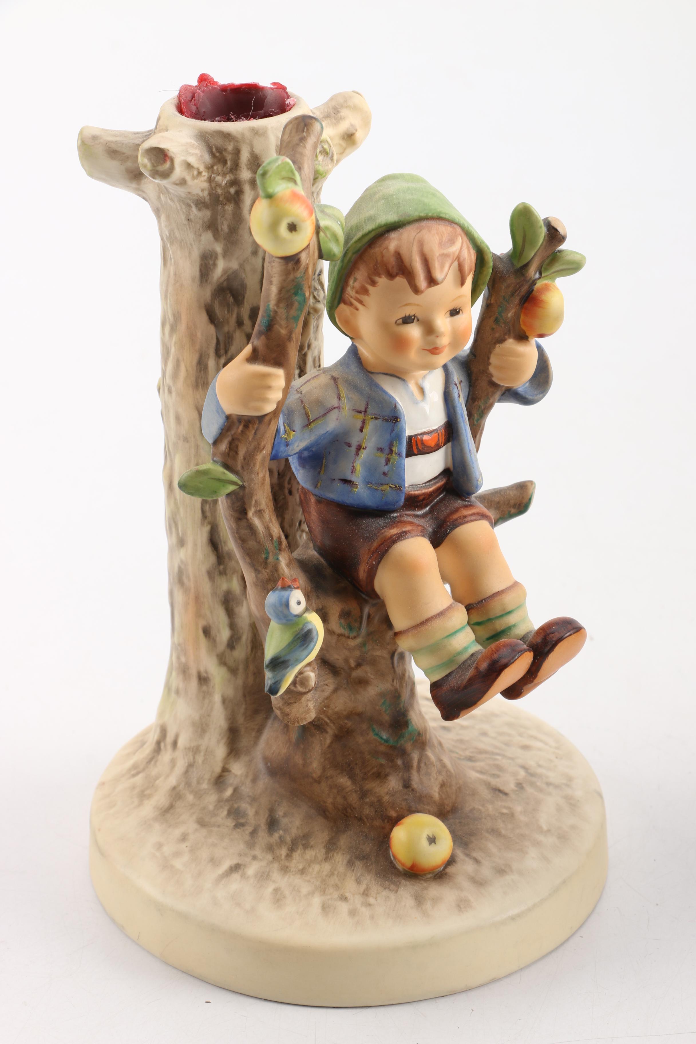 Hummel "Apple Tree Boy and Girl" Porcelain Candleholder Pair