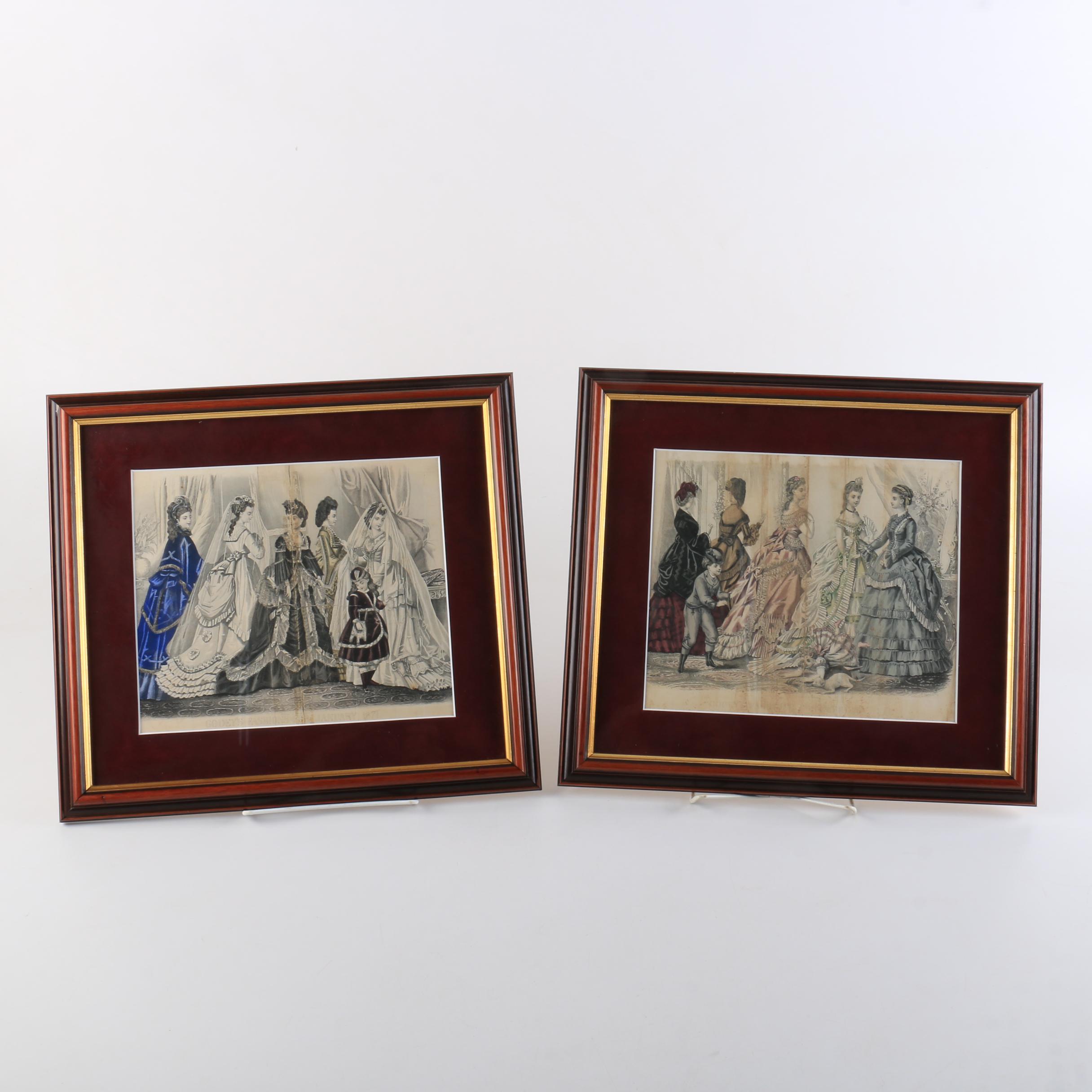 Two Colored Prints on Paper "Godey's Fashions For Jan. and Feb. 1871"