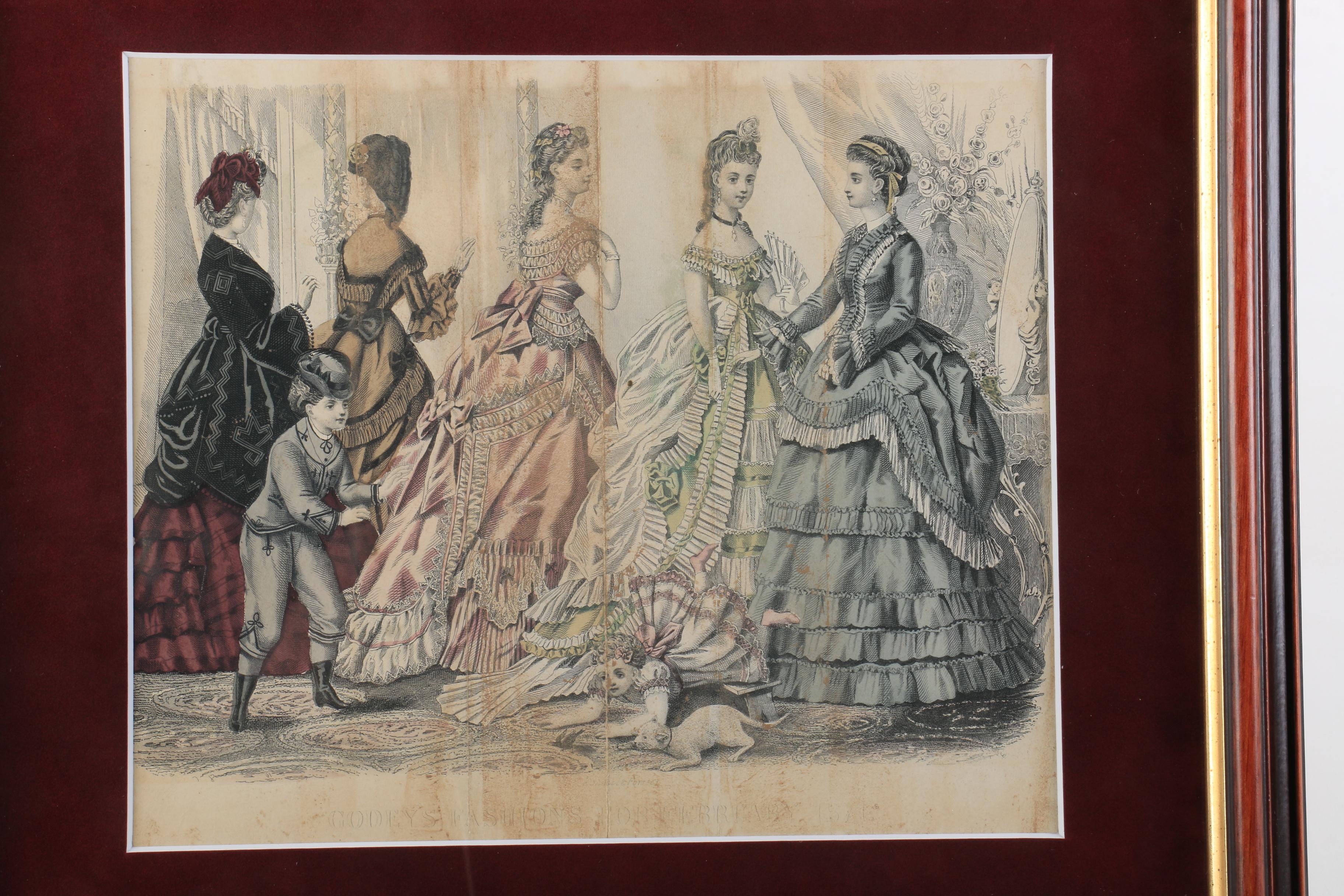 Two Colored Prints on Paper "Godey's Fashions For Jan. and Feb. 1871"