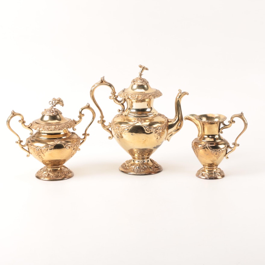Gold Washed Silver Plate Embossed Grape Vine Coffee Service