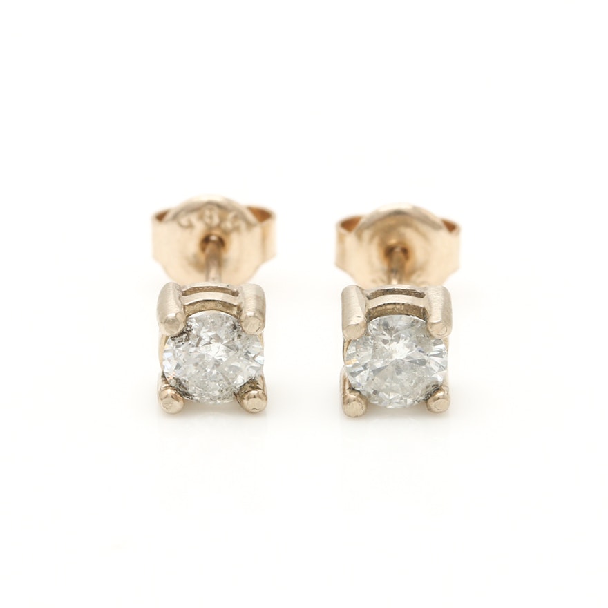 14K Yellow Gold Diamond Stud Earrings