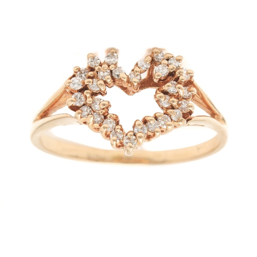 14K Yellow Gold Heart Shaped Diamond Ring