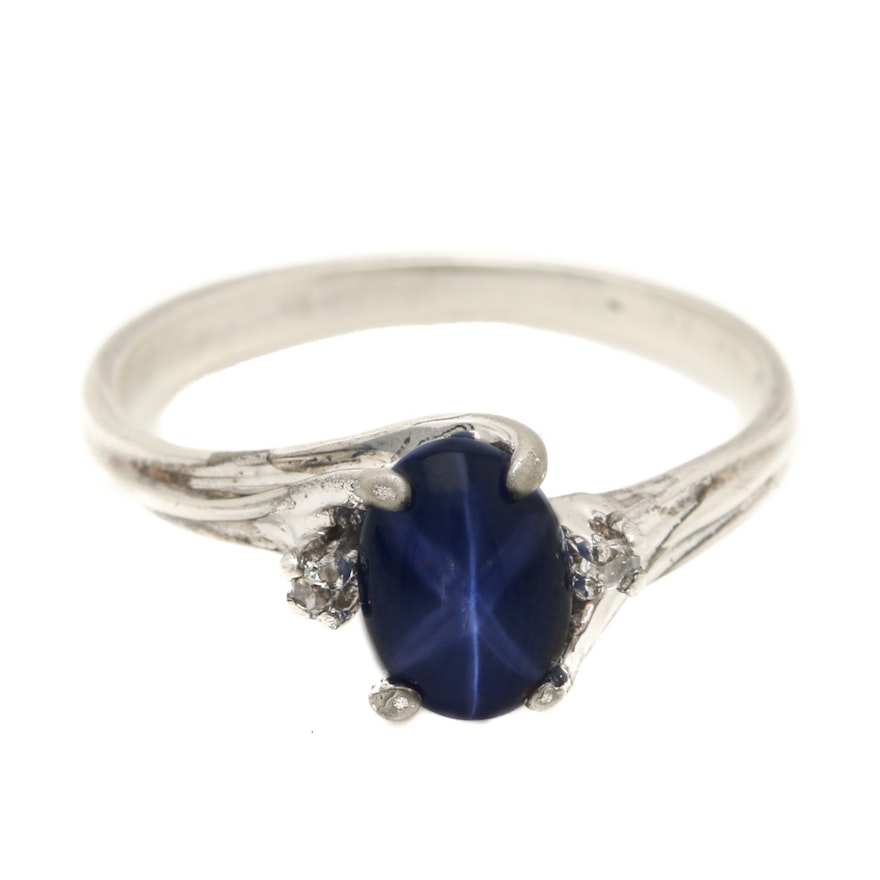 Sterling Silver Star Sapphire and White Spinel Ring