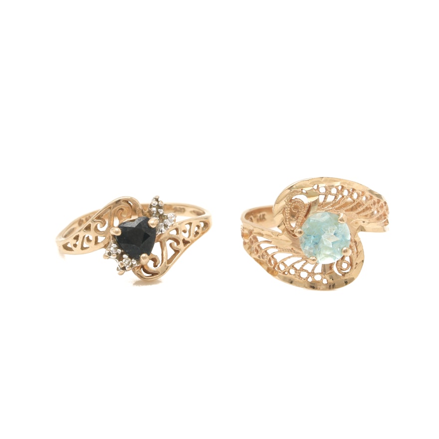 Selection of 10K and 14K Yellow Gold Zircon, Sapphire and Diamond Rings