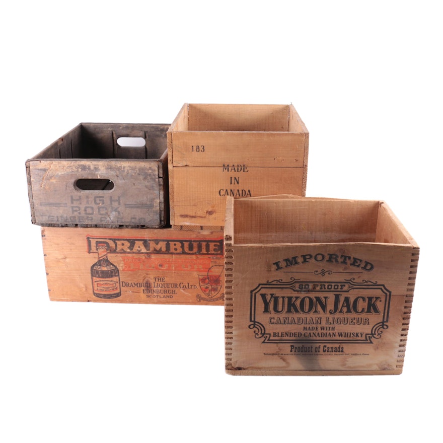 Vintage Yukon Jack, Drambuie and Other Wooden Crates