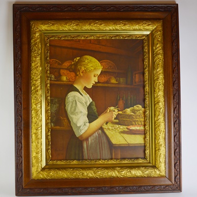 Albert Anker's Color Lithograph "Girl Peeling Potatoes"