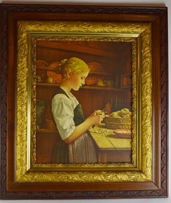 Albert Anker's Color Lithograph "Girl Peeling Potatoes"