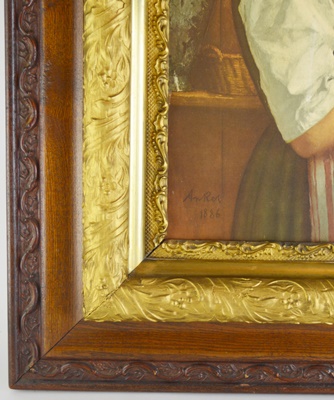 Albert Anker's Color Lithograph "Girl Peeling Potatoes"