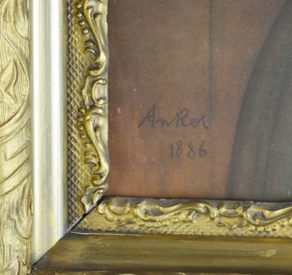 Albert Anker's Color Lithograph "Girl Peeling Potatoes"