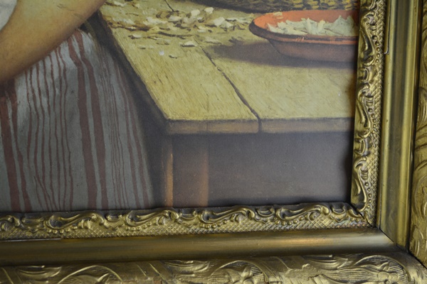 Albert Anker's Color Lithograph "Girl Peeling Potatoes"