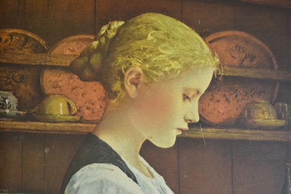 Albert Anker's Color Lithograph "Girl Peeling Potatoes"