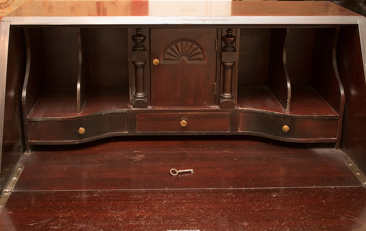 Maddox Slant-Front Secretary Desk Over Serpentine Drawers