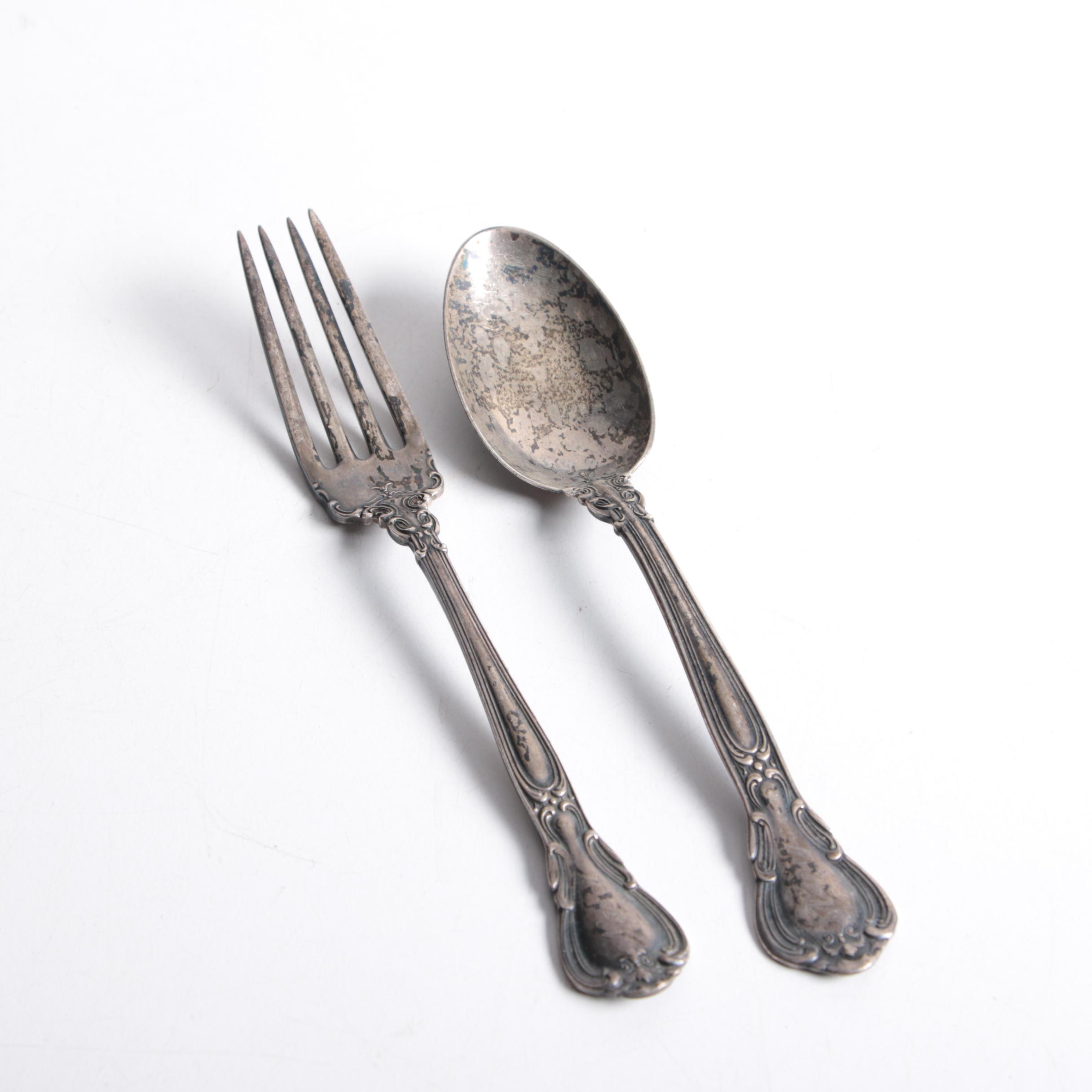 Engraved Gorham "Chantilly" Sterling Silver Fork and Spoon