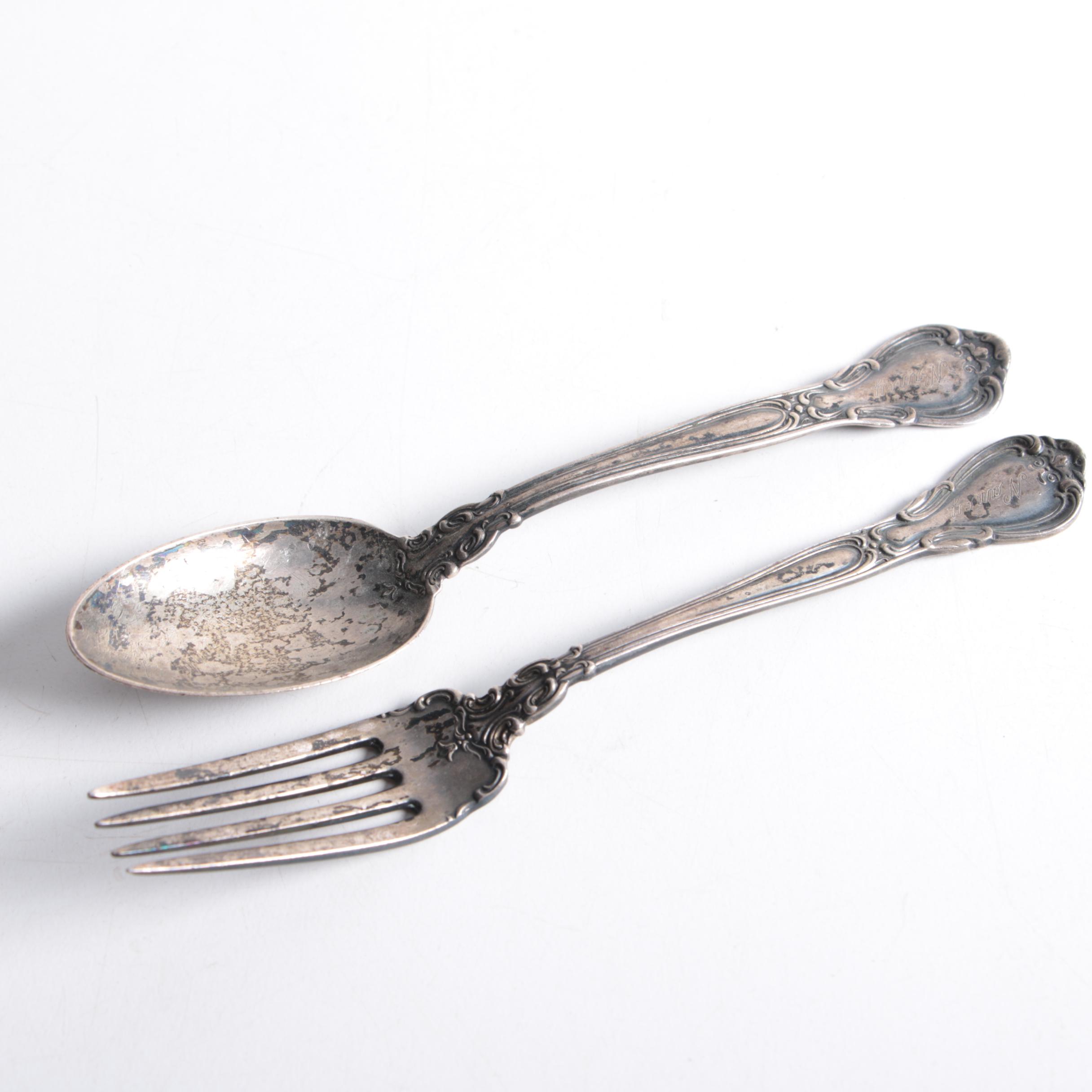 Engraved Gorham "Chantilly" Sterling Silver Fork and Spoon