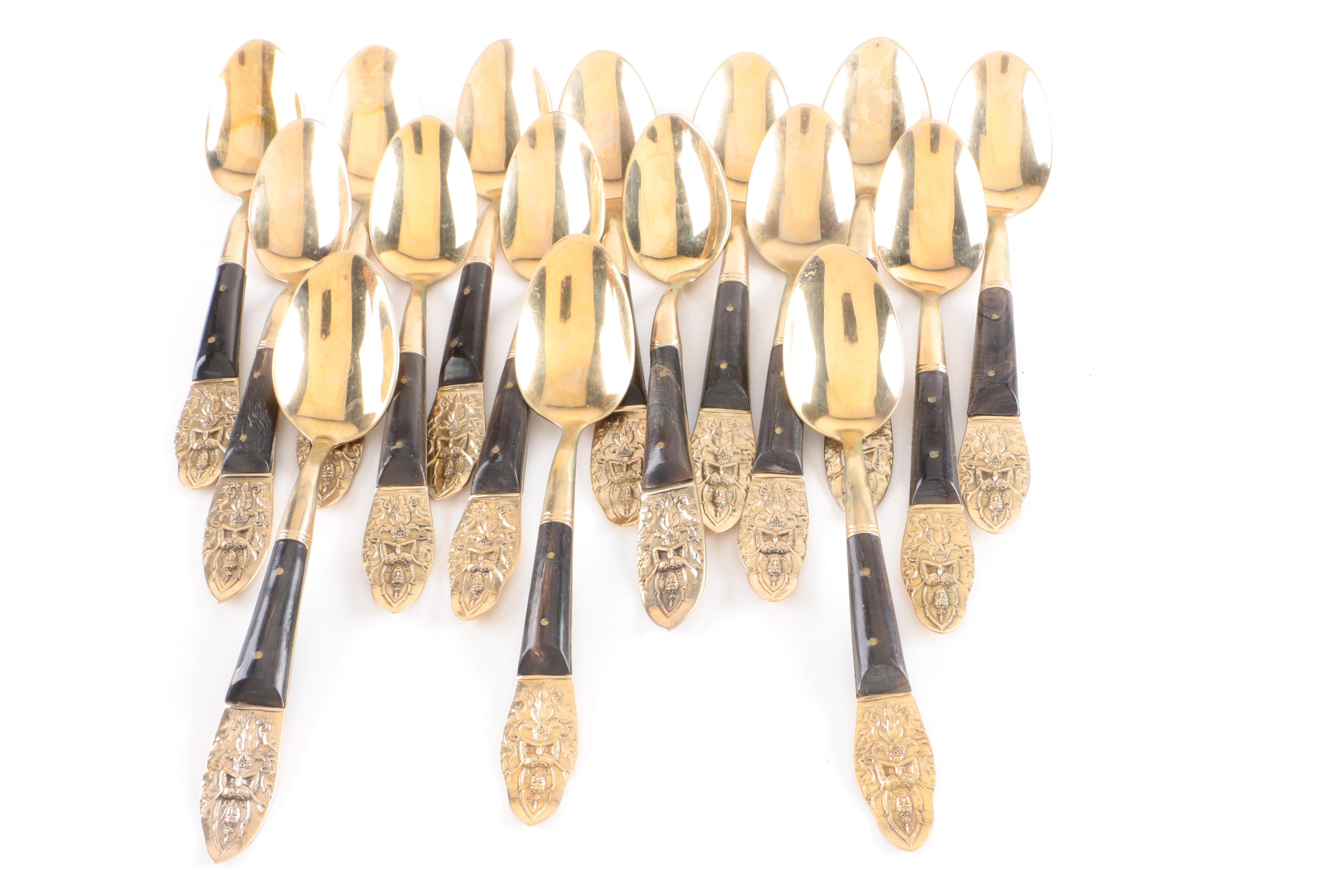 Siam Brass-Toned Flatware Set with Wooden Handles