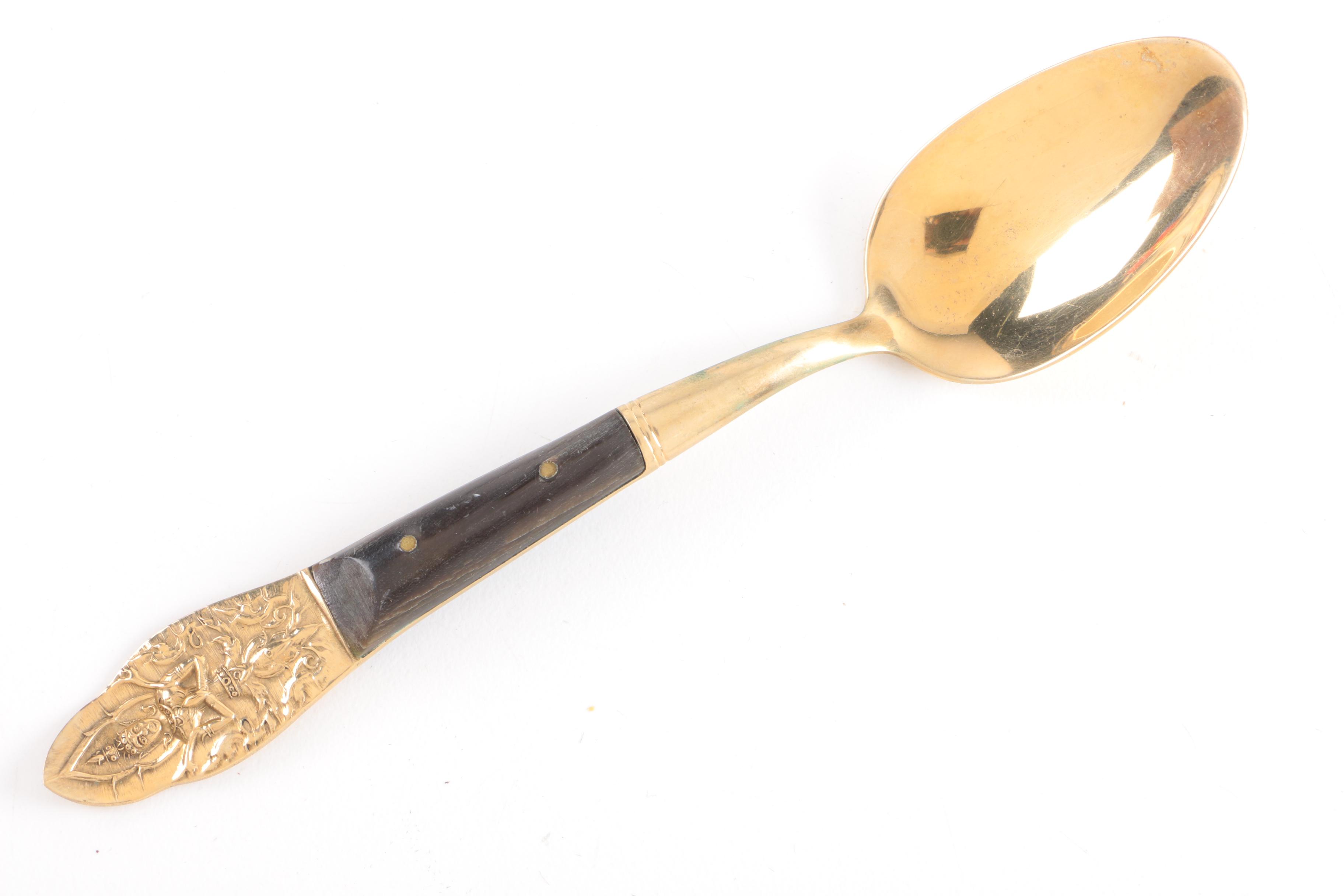 Siam Brass-Toned Flatware Set with Wooden Handles